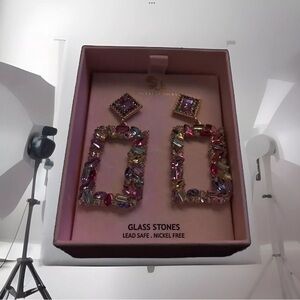 Sincerely Jules Glass Multicolored Rectangular Drop Statement Earring